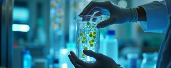 Conceptual illustration depicting biomolecule purification as the unseen backbone of modern medicine