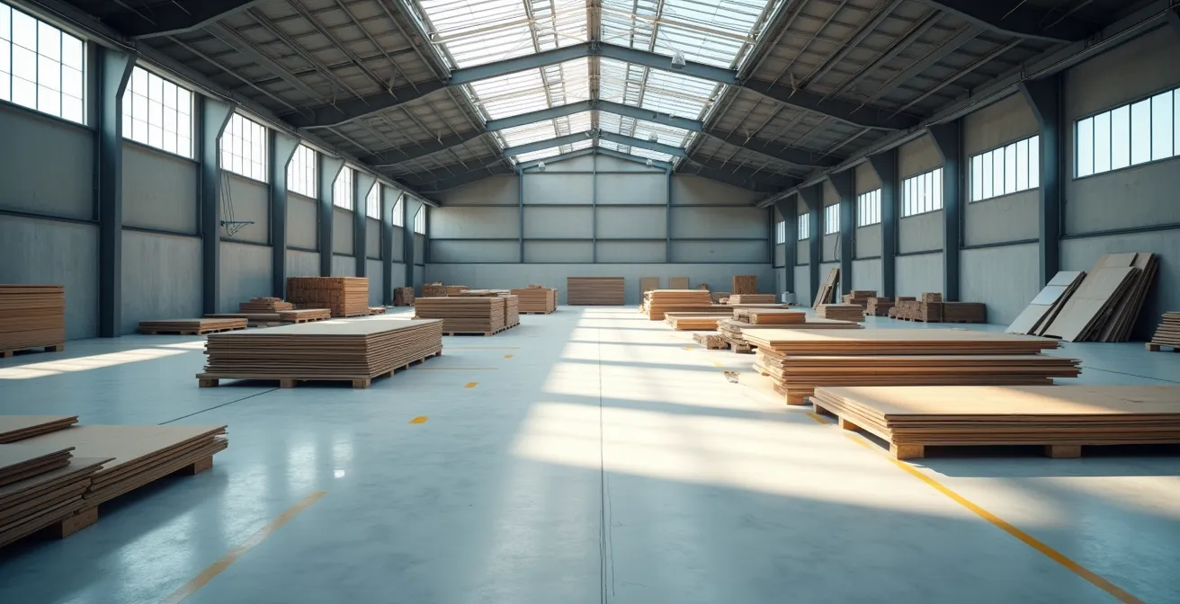 Wide shot of organized roofing workspace showing systematic material arrangement and efficient workflow setup